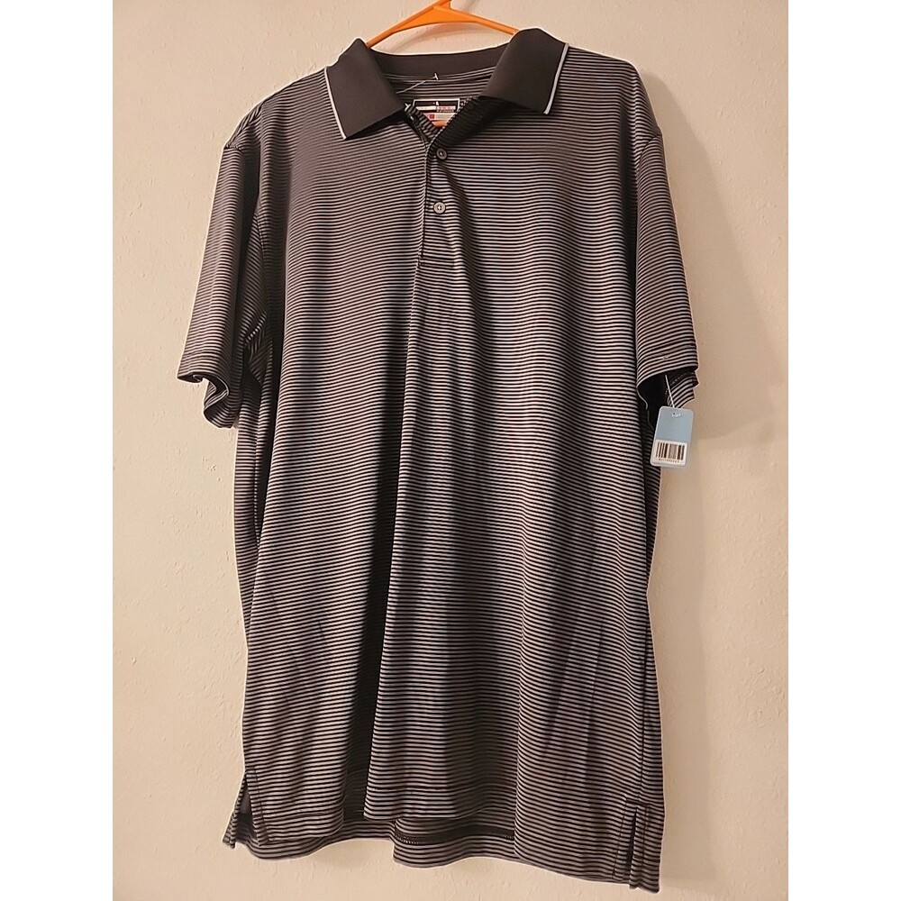 Grand Slam Performance Striped Polo Preppy Casual Outdoor Shirt Mens L Black